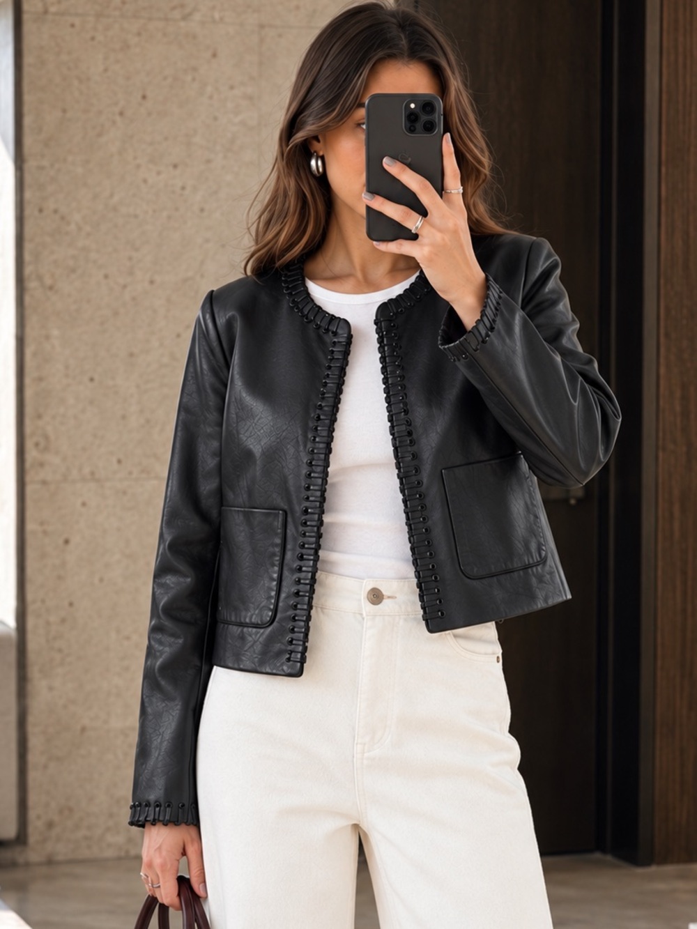 Rag & Bone Black Genuine Leather Whipstitch Jacket Size 6 Luxury